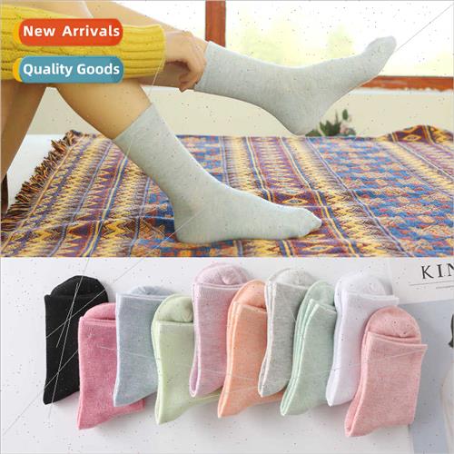Candy Color Ladies Solid Color Cotton Nude Socks Mid Calf Wo