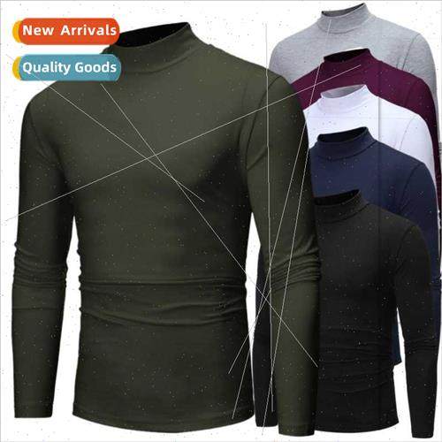 2023  size men half-high neck bottoming shirt solid color T-