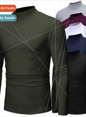 2023  size men half-high neck bottoming shirt solid color T-