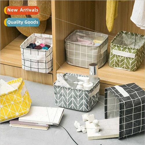 Fabric foldable storage basket cotton linen desktop storage