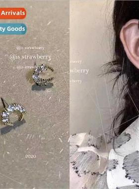 Full diamond moon earrings female 2023 new tide simple compa