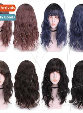 Korea new wool curly wig female long hair bangs natural fluf