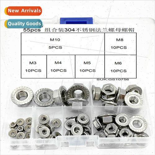 55pcs Assortment 304 flange nuts nuts hexagonal flange face