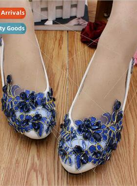 Blue Large ze Low Heel Soft Leather PU Women Shoes Wedding B