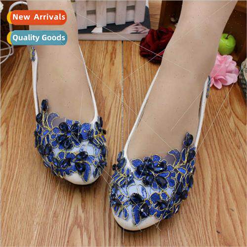 Blue Large ze Low Heel Soft Leather PU Women Shoes Wedding B