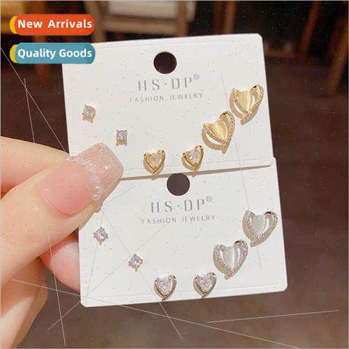 s925 silver pin sweet small cat eye stone love earrings comb