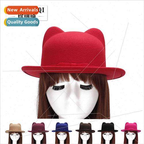 autumn winter bow cat ears hat women imation wool felt hat f