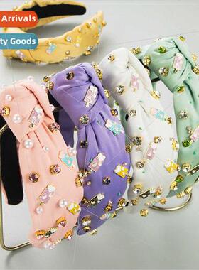 Spring fashion baroque hair bands hand-stched gemstone pearl