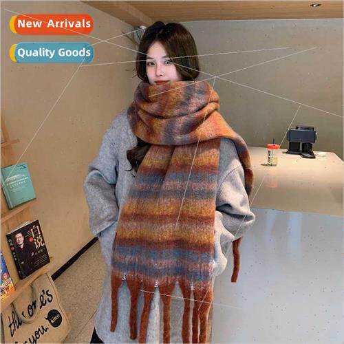 Korean  female winter retro gradient color striped imation c