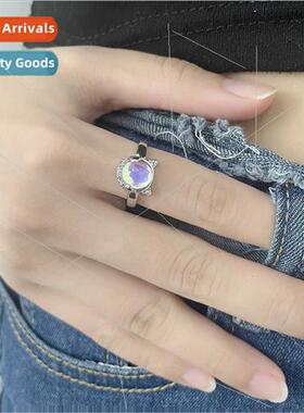 Dazzle color moonstone cat ring Korea fashion sweet cute meo
