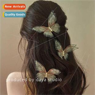 Summer Double Layer Tulle Butterfly Hair Clips Vintage Bangs