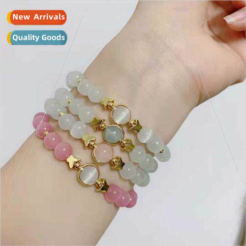 Whe cat eye stone purple pink crystal bracelet female ins ni