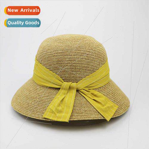 Hat female folding cap fine knting sun hat striped bow fishi