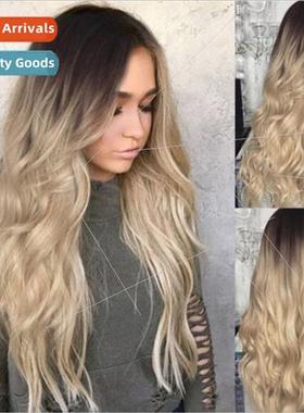 Europe new long curly hair in middle bleaching dyeing gradie