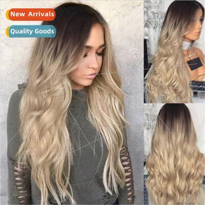 Europe new long curly hair in middle bleaching dyeing gradie
