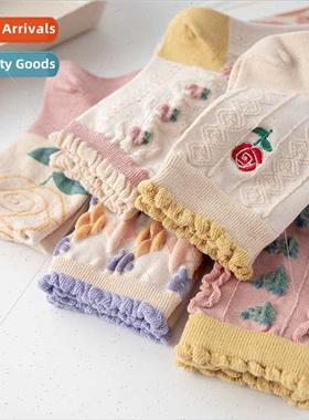 Socks female spring new embossed embroidery three-dimensiona