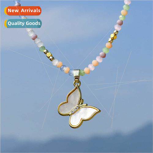 Fashion ins white mother shell butterfly necklace girls nich