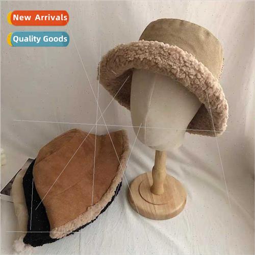 2023 autumn winter new corduroy fisherman hat lamb wool doub