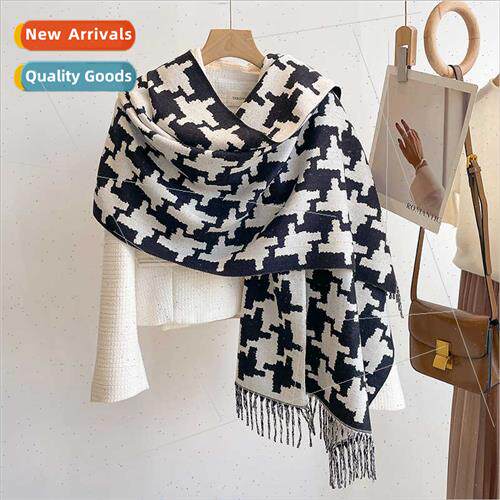 Hundred birds check imation cashmere scarf women fall winter