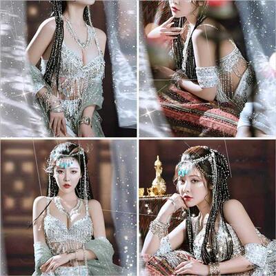 New hanfu accessories retro alloy hollow flowers turquoise w