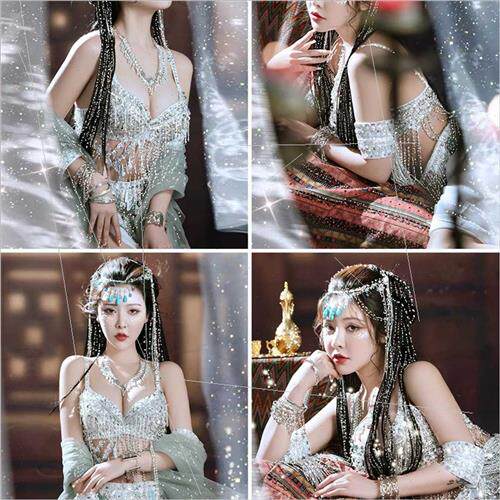 New hanfu accessories retro alloy hollow flowers turquoise w