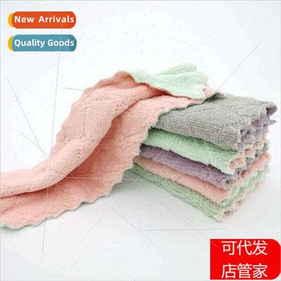 Wet dry dishcloths lint-free -stick two-color dish towel pla