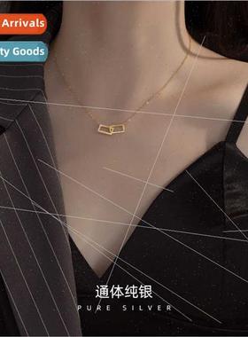 s925 silver Korea diamond-set geometric square interlocking