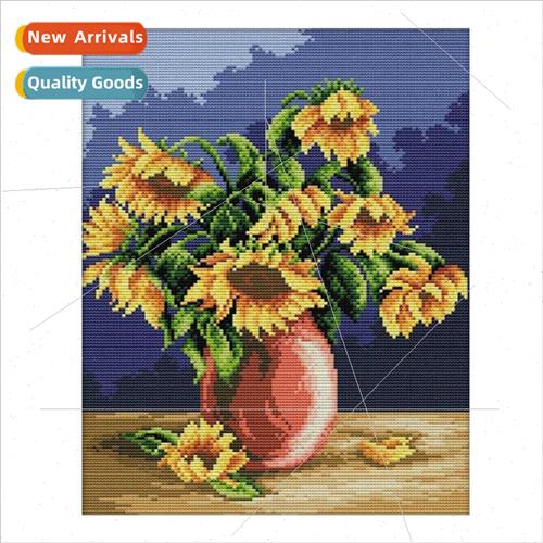 New oil painting sunflower vase handmade thread embroidery f