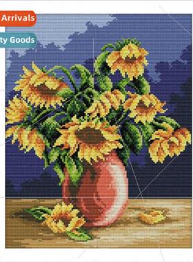 New oil painting sunflower vase handmade thread embroidery f