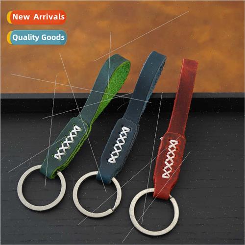 Crazy horse leather keychain pendant men women handmade retr