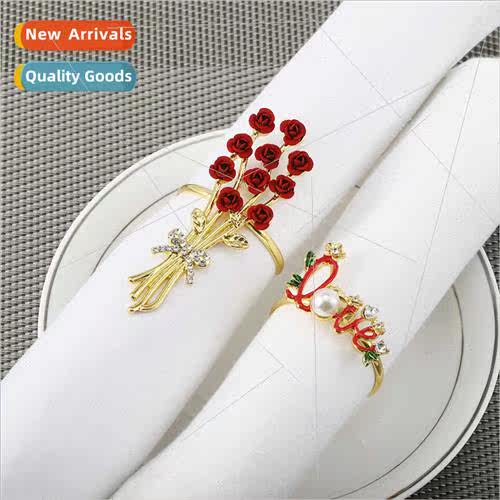 Valentine Day roses alloy napkin buckle new metal wh diamond
