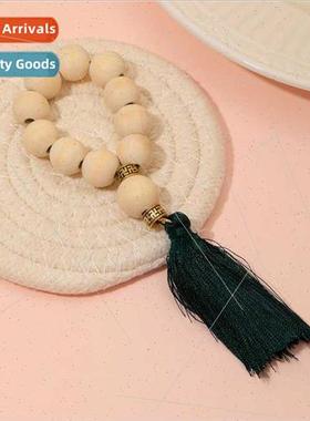Wooden beads bells napkin ring cloth ring tassel napkin clas