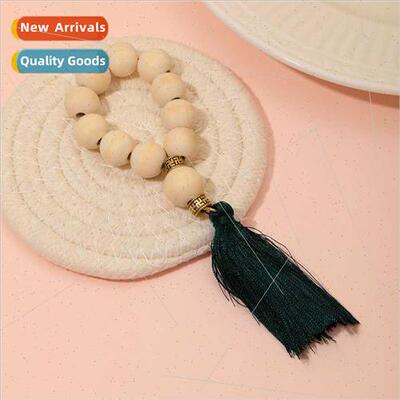 Wooden beads bells napkin ring cloth ring tassel napkin clas