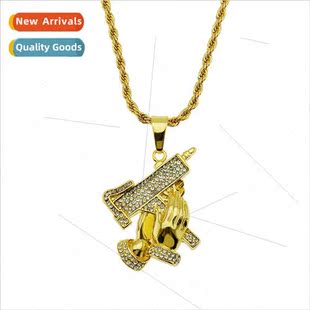 Europe hip-hop diamond encrusted hand holding grab pendant n