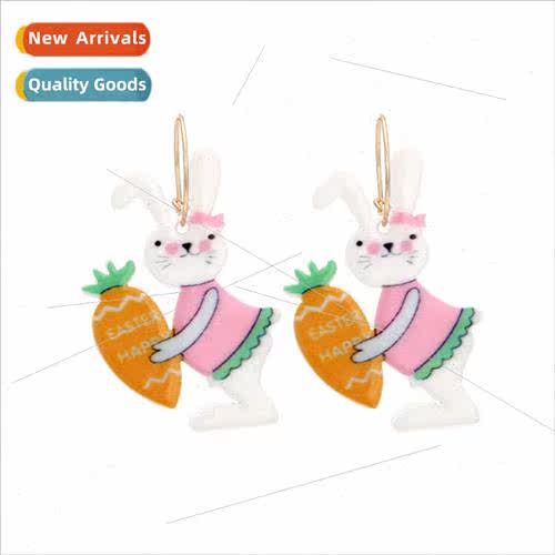 ZA personalized cute acrylic printed carrot rabb earrings fa
