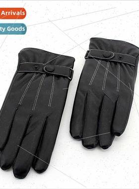 Washed leather three lines PU gloves winter cycling riding w