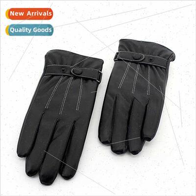 Washed leather three lines PU gloves winter cycling riding w