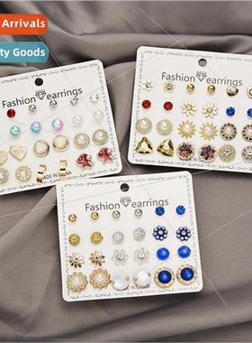 12 Pairs Faux Pearls Rhinestones Gold Balls Combo Carded Ear