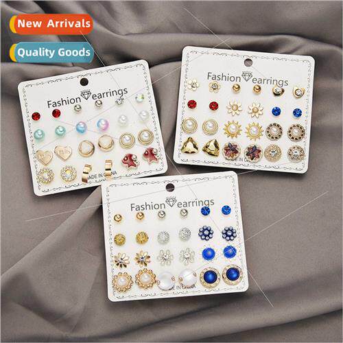 12 Pairs Faux Pearls Rhinestones Gold Balls Combo Carded Ear