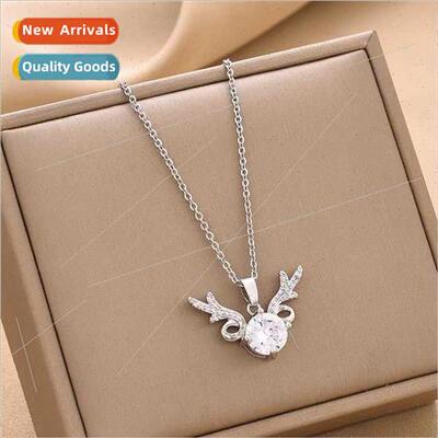Ins tide Koreadiamond antler necklace female collarbone chai