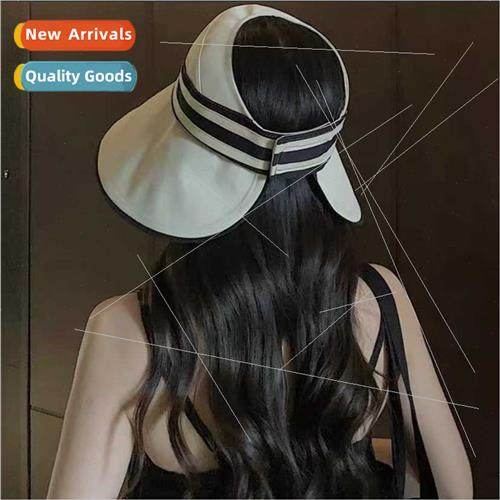 2023 female striped hollow top sunshade hollow cap folded ve