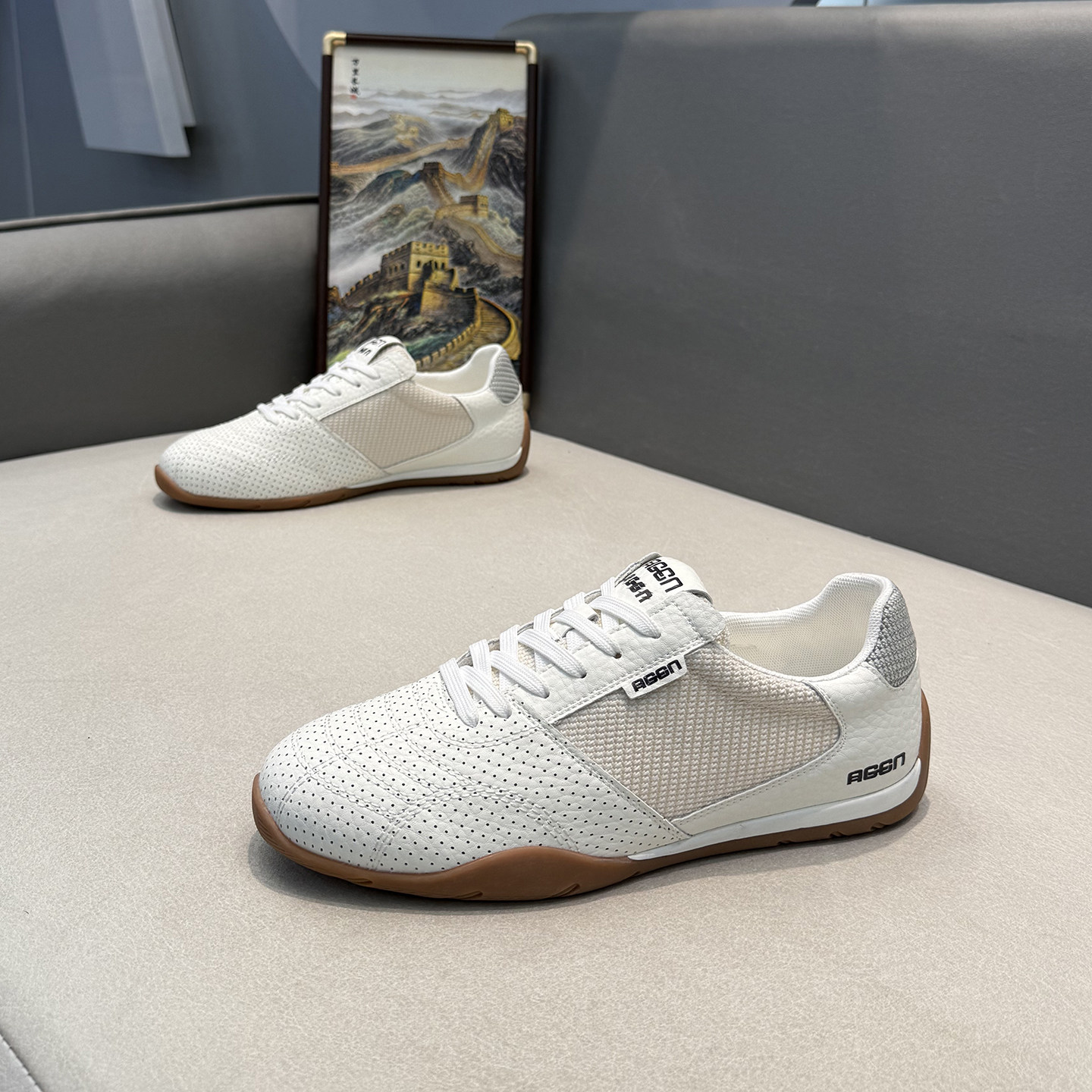 2026春季新款男鞋透气网面休闲鞋轻便系带运动鞋小白鞋平底板鞋男