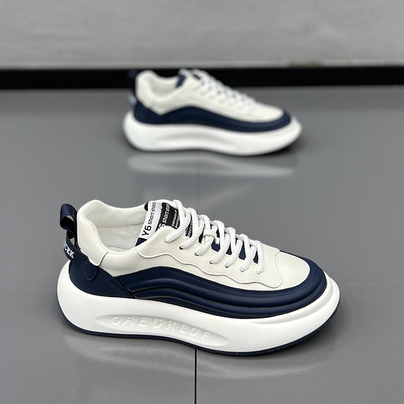 欧洲站男鞋2024秋季新款潮牌休闲运动鞋厚底增百搭真皮男士小白鞋