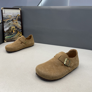 真皮勃肯鞋男款卡扣全包一脚蹬懒人鞋舒适软平底鞋休闲鞋驾车男鞋