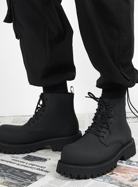 德比马丁靴男款黑色高帮皮鞋机车靴透气增高皮靴子中帮男生翘头靴