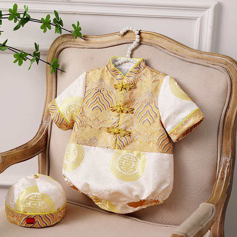 中国风一周岁礼服男宝宝高端男童生日唐装冠衣婴儿抓周宴中式夏季