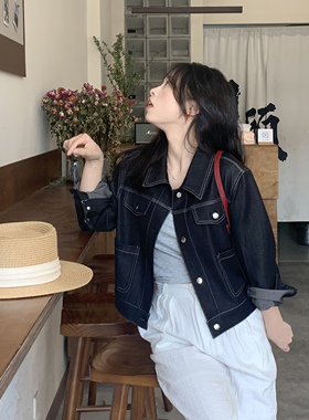 PERRY自制小个子黑色牛仔外套小码150xxs