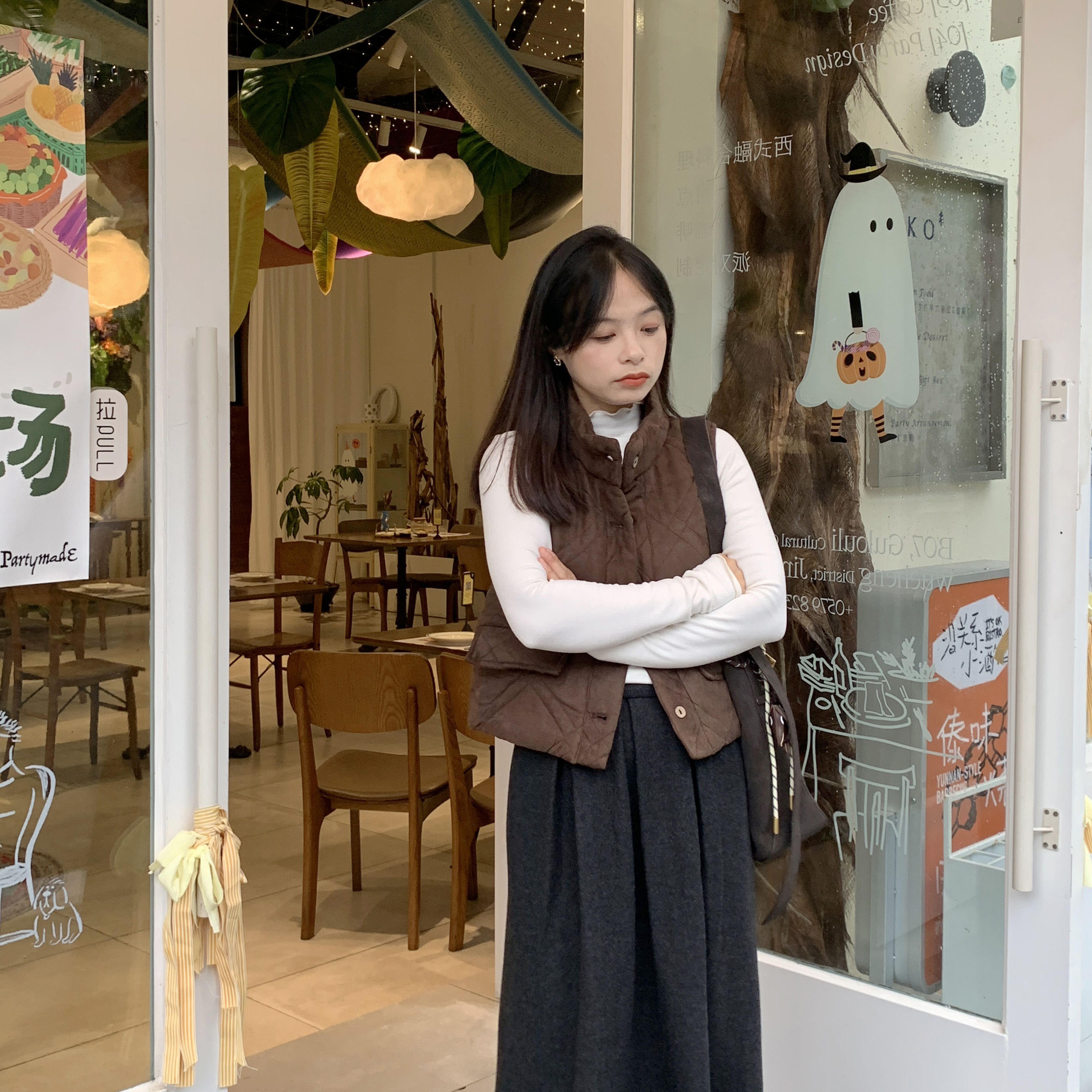 PERRY自制小个子气质夹棉修身菱形格马甲小码150xxs