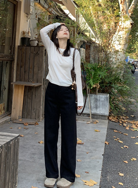 PERRY自制小个子小窄版多色加绒直筒拖地裤小码150xxs