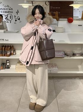 PERRY小个子毛领派克羽绒服宽松工装短款加厚小码150xxs